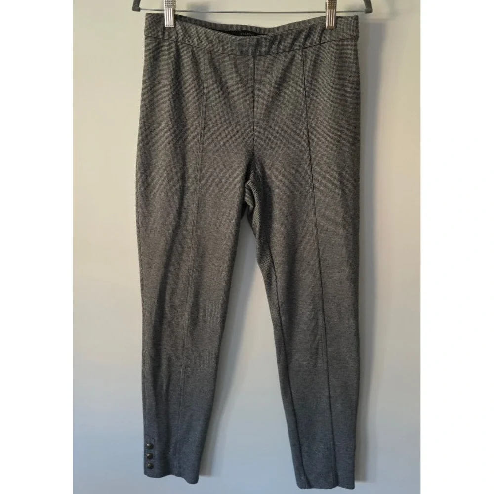 Talbots‎ Women's Size M Houndstooth Plaid Stretch Ankle Pants Gold Button Detail